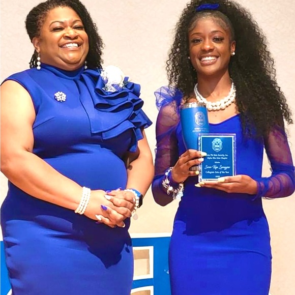 Royal Blue petite mesh sleeve dress - Picture 3 of 4